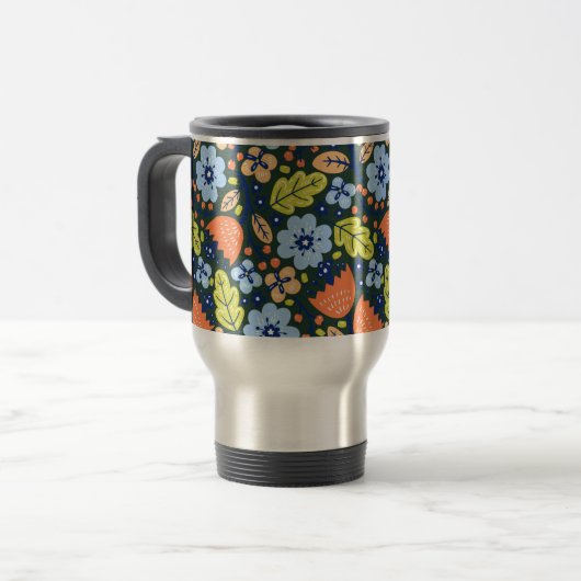 Helle Farbige Moderne Schöne Blumen Muster Reisebecher (Vorderseite Links)
