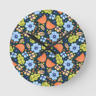 Helle Farbige Moderne Schöne Blumen Muster Runde Wanduhr