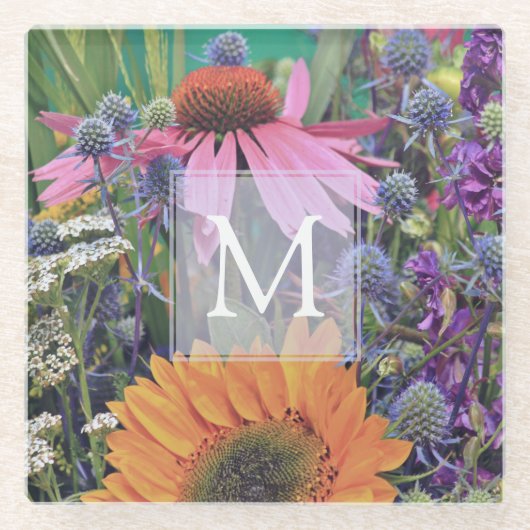Helle Farbige Monogramm Blumen Glasuntersetzer (Vorderseite)