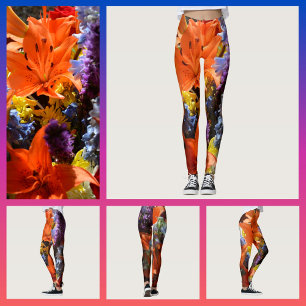 Helle Farbige Orange Lilien Florale Abstraktion Leggings