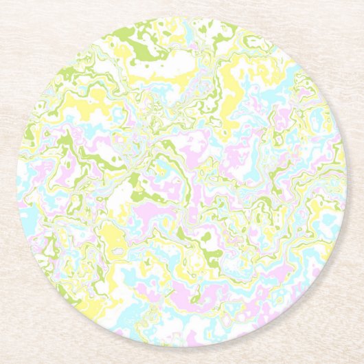 Helle, farbige Pastel Trippy Retro Boho Marmor Runder Pappuntersetzer (Vorderseite)