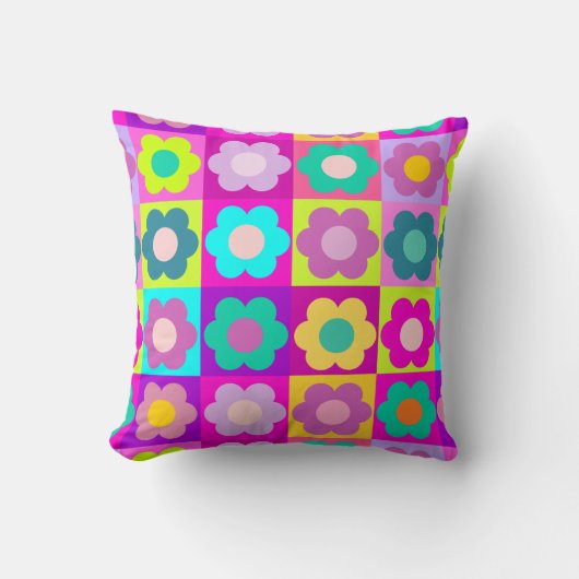 Helle farbige Popkunst mit Blumen Kissen (Vorderseite)