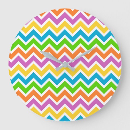Helle Farbige Regenbogen-Chevron-Muster Große Wanduhr (Vorderseite)