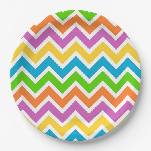 Helle Farbige Regenbogen-Chevron-Muster Pappteller (Vorderseite)