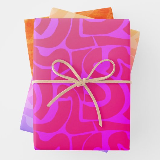 Helle, farbige Retro-Abstrakte Bio Formen Geschenkpapier Set (Beispiel)