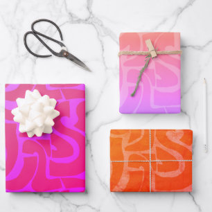 Helle, farbige Retro-Abstrakte Bio Formen Geschenkpapier Set