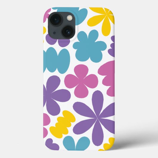 'Helle Farbige Retro Blumen' iPhone 13 Hülle (Rückseite)