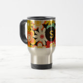 Helle Farbige Retro-Blumenmuster-Monogramm Reisebecher (Vorderseite Links)