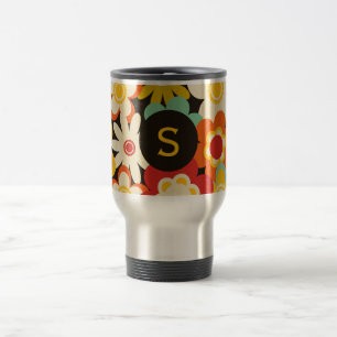 Helle Farbige Retro-Blumenmuster-Monogramm Reisebecher