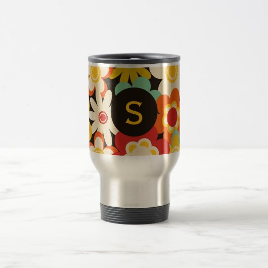 Helle Farbige Retro-Blumenmuster-Monogramm Reisebecher (Mittel)