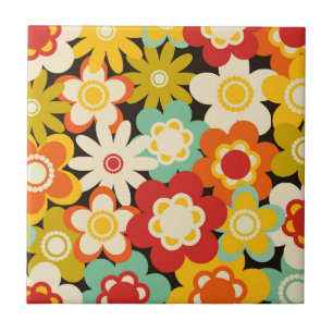 Helle Farbige Retro Süße Blumenmuster Fliese