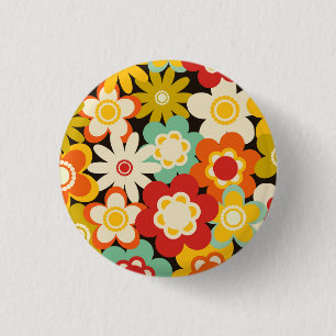 Helle Farbige Retro Süße Blumige Muster Button