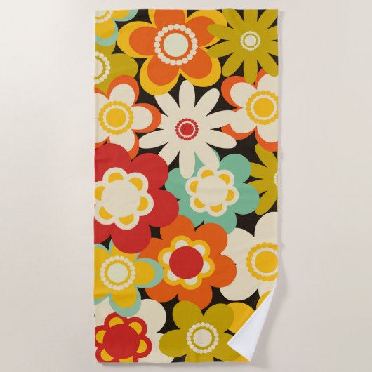 Helle Farbige Retro Süße Blumige Muster Strandtuch (Vorderseite)