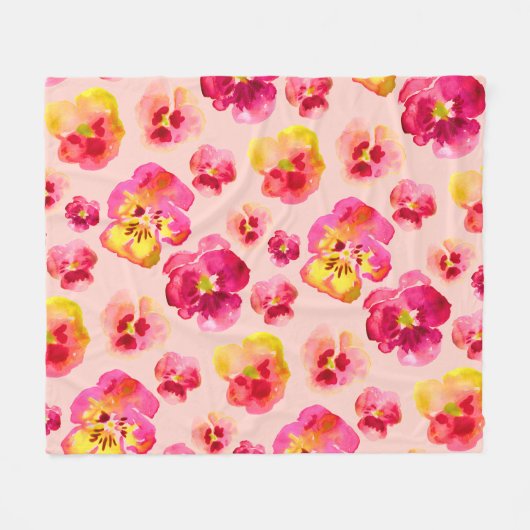 Helle Farbige Rosa Stiefmütterchen Fleecedecke (Vorderseite (Horizontal))