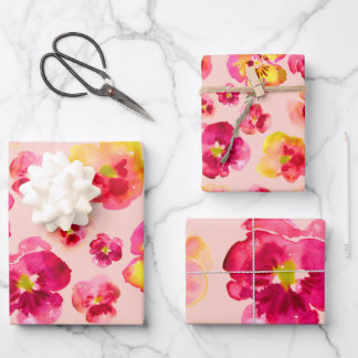 Helle Farbige Rosa Stiefmütterchen Geschenkpapier Set