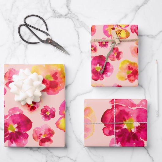 Helle Farbige Rosa Stiefmütterchen Geschenkpapier Set (Vorderseite)