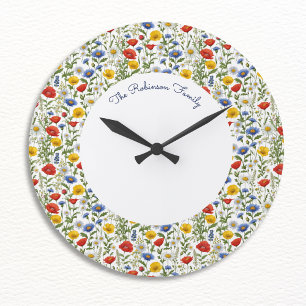 Helle Farbige Sommer Wildblumen Floral Rund Große Wanduhr