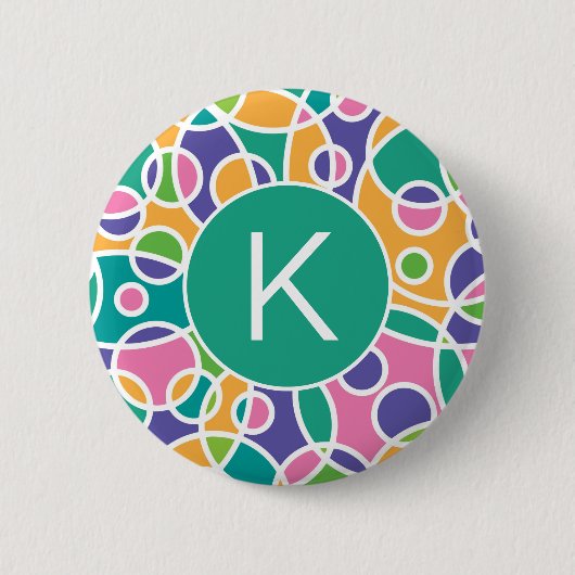 Helle Farbige Verrückte Kreise Muster Monogramm Button (Vorderseite)