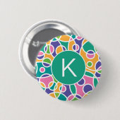 Helle Farbige Verrückte Kreise Muster Monogramm Button (Vorne & Hinten)