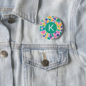 Helle Farbige Verrückte Kreise Muster Monogramm Button (Beispiel)