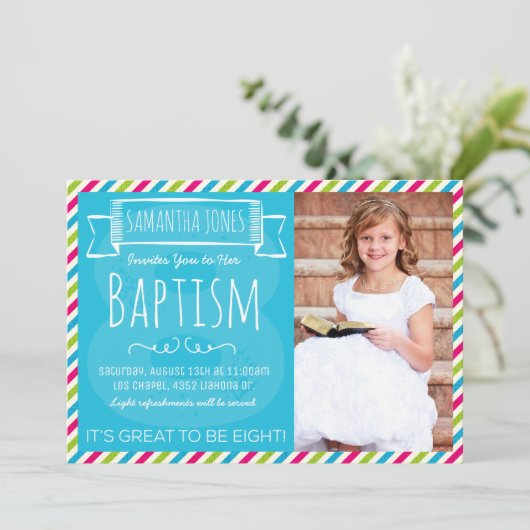 Helle Farbstreifen LDS Taufankündigung Einladung (Stehend Vorderseite)