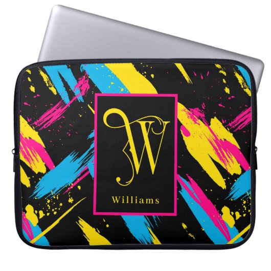 Helle Farbstriche Monogramm, Nachname Laptopschutzhülle (Vorderseite)