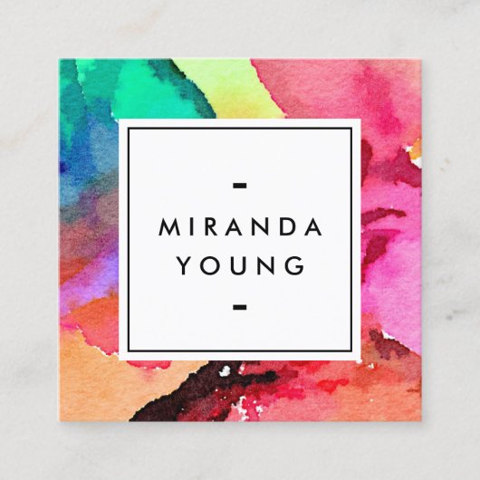 Helle Farbtöne Abstraktes Wasserfarben Quadratische Visitenkarte (Vorderseite)
