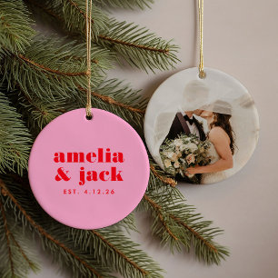 Helle, feine rosa und rote, moderne Monogramm-Hoch Keramik Ornament