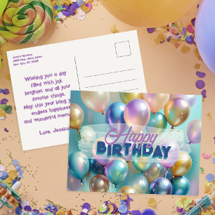 Helle Festliche Lebendige Farbige Luftballons Gebu Postkarte