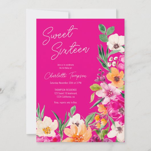 Helle, fette Blume Drehbuch Sweet 16 Einladung (Vorderseite)