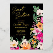 Helle, fette Blume Drehbuch Sweet 16 Folieneinladung (Vorderseite)