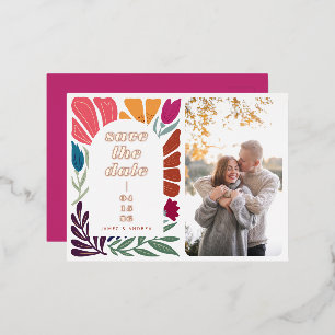 Helle, fette, mehrfarbige Blumen-Save-the-Date-Fot Folie Einladungspostkarte