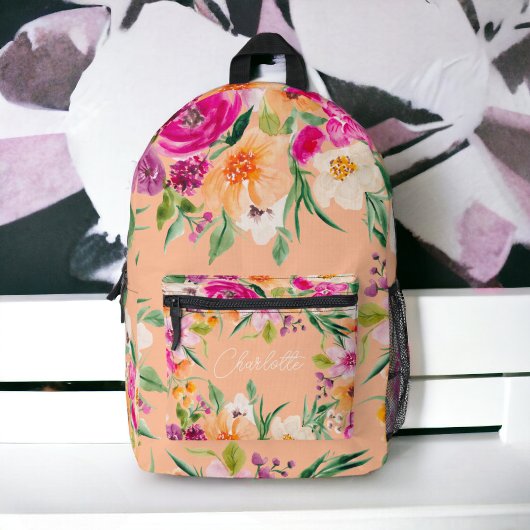 Helle, fette wilde Blume neunrosa Pfirsiche Bedruckter Rucksack