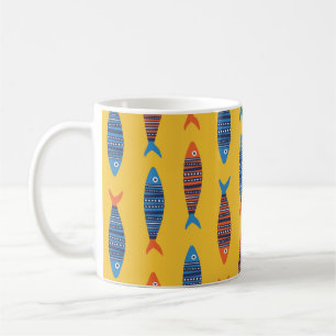Helle Fische nahtlos. Handgezogene Seehandlung Kaffeetasse