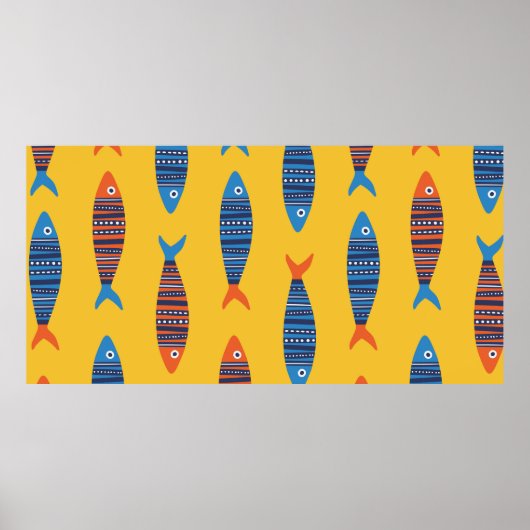 Helle Fische nahtlos. Handgezogene Seehandlung Poster (Vorne)