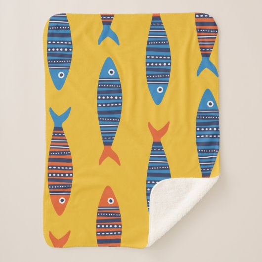 Helle Fische nahtlos. Handgezogene Seehandlung Sherpadecke (Vorderseite)