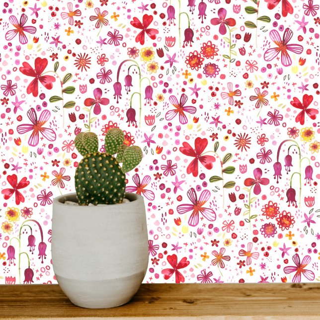 Helle Flora Moderne Aquarellfarben Wildblume Tapete (Watercolor wildflower floral unique art wallpaper)