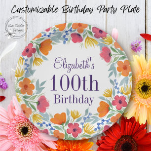 Helle Floral 100. Geburtstag Pappteller