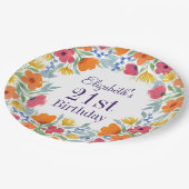 Helle Floral 21. Geburtstag Pappteller (Schrägansicht)