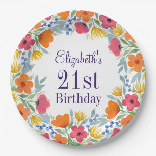 Helle Floral 21. Geburtstag Pappteller