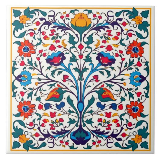 Helle Floral Azulejo Keramik Tile. Fliese (Vorderseite)