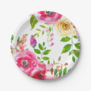 Helle floral Bold rosa Frühling Botanisch Moderne Pappteller