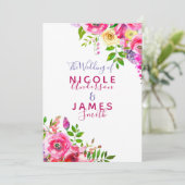 Helle floral Bold rosa Frühling Botanische Hochzei Einladung (Stehend Vorderseite)