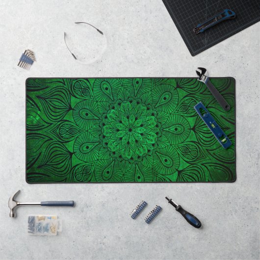 Helle Floral Mandala Zen Boho Cool Vibranly Green Schreibtischunterlage (Arbeitsplatz)
