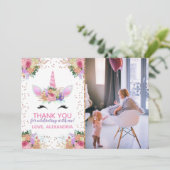 Helle Floral Unicorn Vielen Dank Einladung (Stehend Vorderseite)