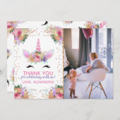 Helle Floral Unicorn Vielen Dank Einladung (Vorne/Hinten)