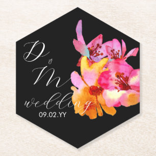 Helle floral wasserfarbene Monogramm-Schwarze Hoch Untersetzer