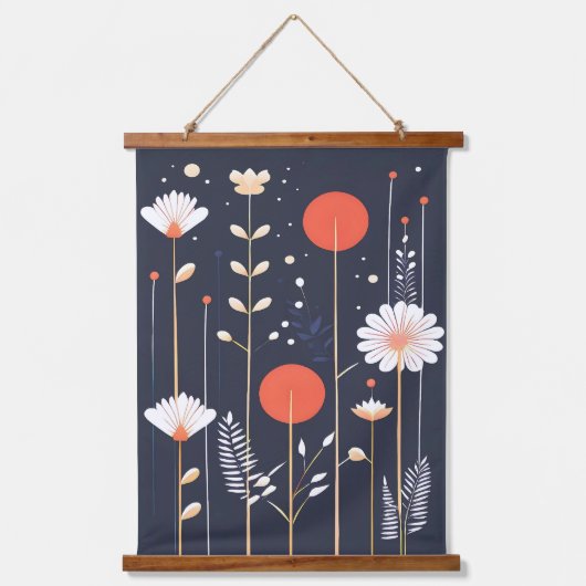 Helle, florale abstrakte Kunst Wandteppich Mit Holzrahmen (Vorderseite)