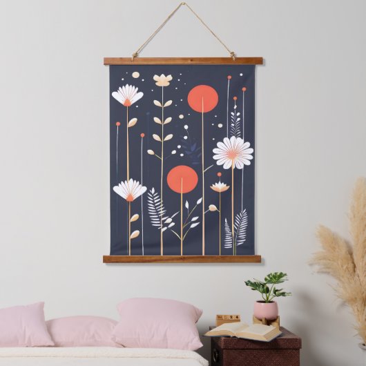 Helle, florale abstrakte Kunst Wandteppich Mit Holzrahmen (Schlafzimmer)