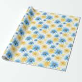 Helle florale blau-gelbe Geschenkverpackung Geschenkpapier (Ungerollt)